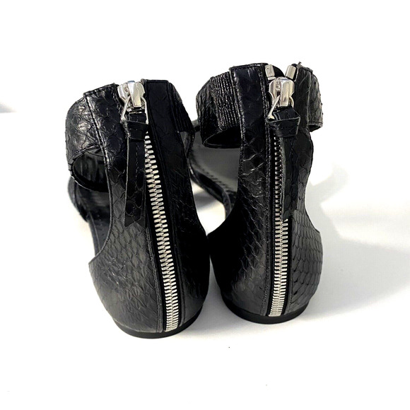 Alexa Wagner Black Sandal Leather Flat Criss Cross Open Toe Zip Snake An… - Picture 7 of 9